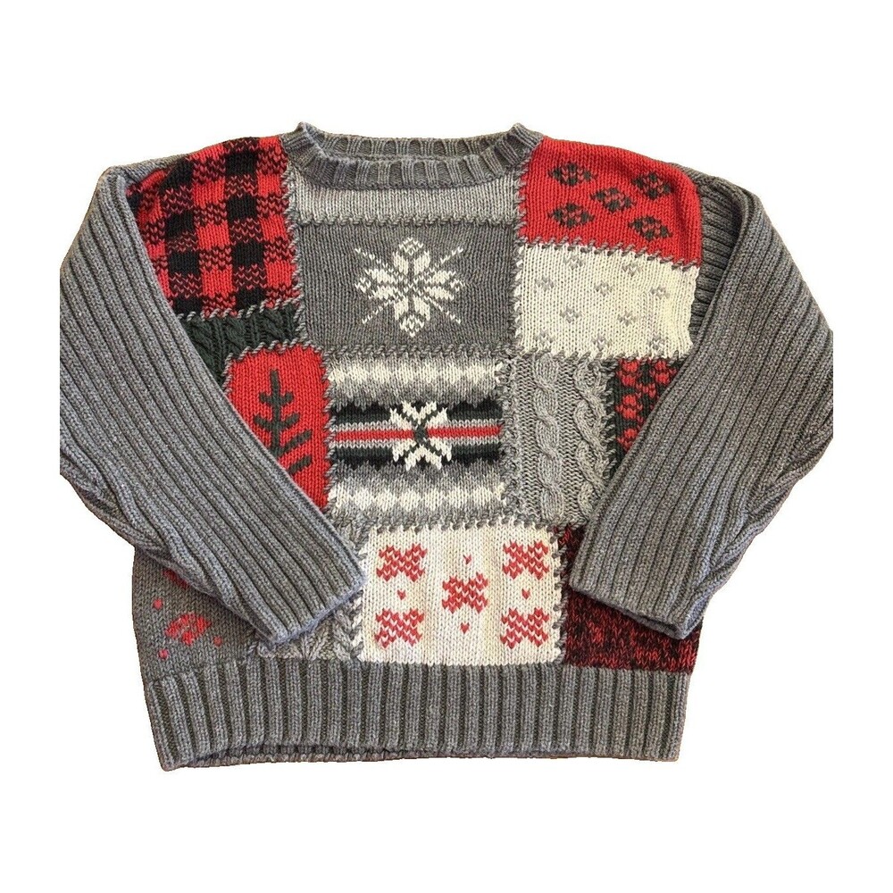 Vtg Kitestrings Holiday Ski Sweater Boys 12/14 Ribbed Knit Cabincore Chunky Red